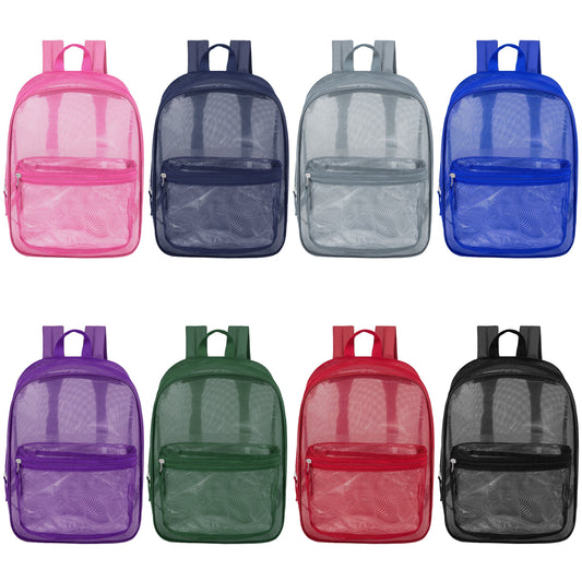 12 Wholesale 17 'Mesh Rucksäcke in verschiedenen Farben & 12 Bulk School Supply Kits Ihrer Wahl