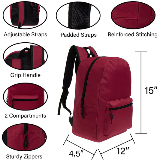15 'Grundschule Kinder Basic Wholesale Rucksack in 8 Farben - Bulk Case von 24