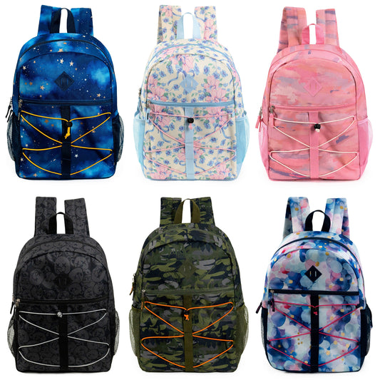12 Wholesale 17 'Bungee Rucksack in 6 Prints & 12 Bulk School Supply Kits Ihrer Wahl