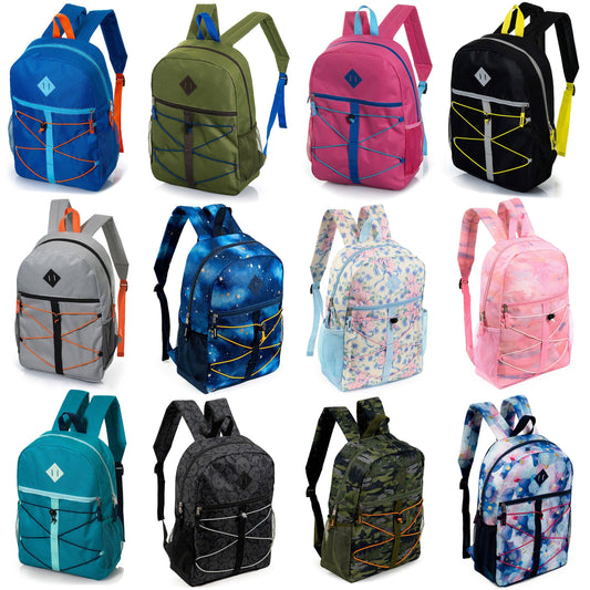 12 Großhandels-17' Bungee-Rucksack in 12 Farben & 12 Bulk School Supply Kits Ihrer Wahl