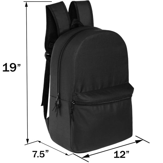 12 Basic 18,5 'Rucksäcke in Schwarz & Ihre Wahl von 12 Bulk Hygiene Kits - Wholesale PFLEGE Package: Obdachlos, Notfall, Wohltätigkeit