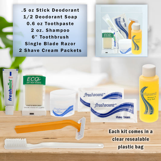 8 Stück Deluxe Wholesale Hygiene Kits - Reise Toilettenzubehör - Massenkoffer von 96