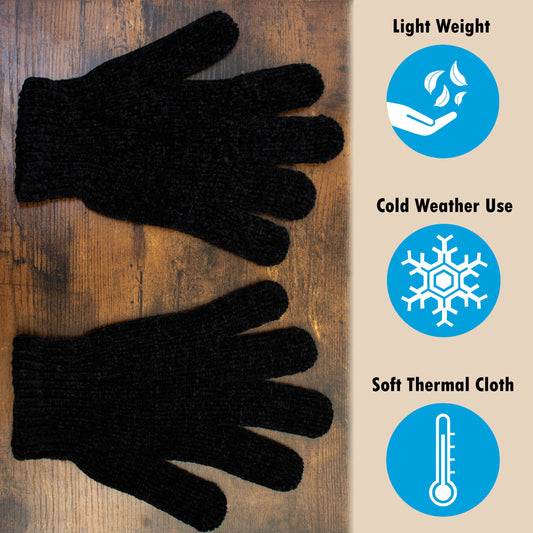 Unisex Großhandels-Chenille-Winterhandschuhe in Schwarz - Großhandels-Fall von 96 Paaren