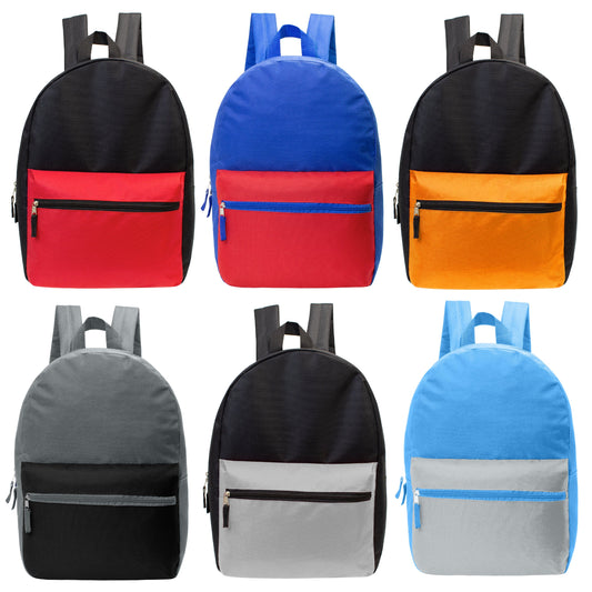 12 17 'Klassische Rucksäcke in 6 zwei Tonfarben & Ihre Wahl von 12 Bulk Hygiene Kits - Wholesale PFLEGE Package: Obdachlos, Notfall, Wohltätigkeit