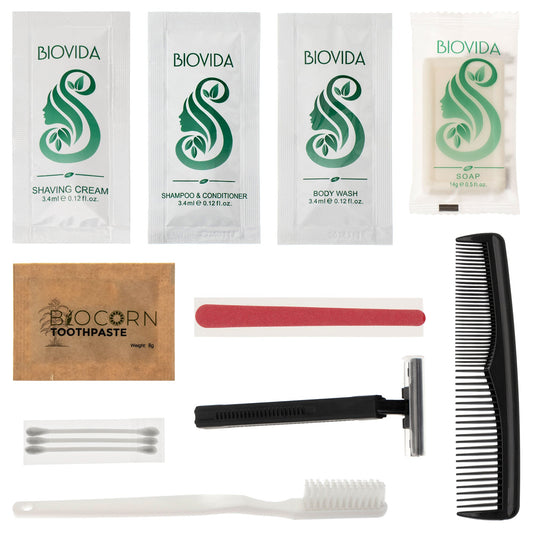 12 Stück Deluxe Wholesale Hygiene Kits - Bulk Toiletries - Fall von 96 - Marke Biovida