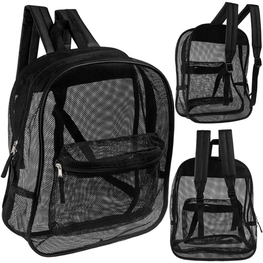 12 Wholesale 17 'Mesh Rucksäcke in Schwarz & 12 Bulk School Supply Kits Ihrer Wahl