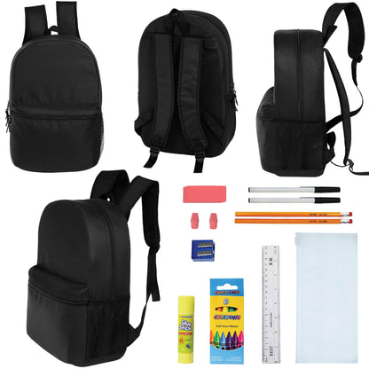 12 Wholesale Blank 18,5 'Rucksäcke in Schwarz & 12 Bulk School Supply Kits Ihrer Wahl