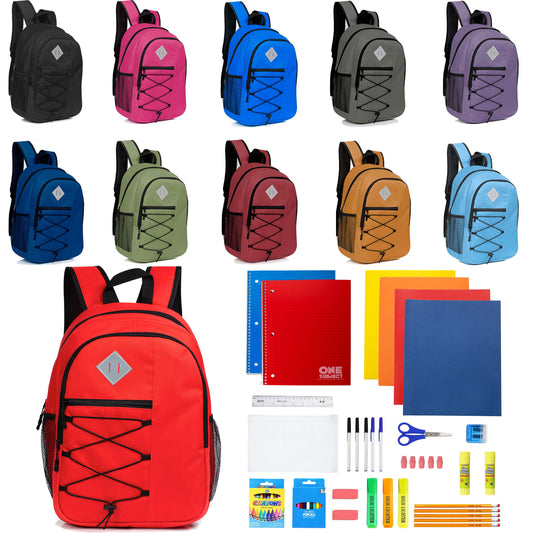 12 Wholesale 18 'Bungee Laptop Rucksäcke in 11 Farben & 12 Bulk School Supply Kits Ihrer Wahl