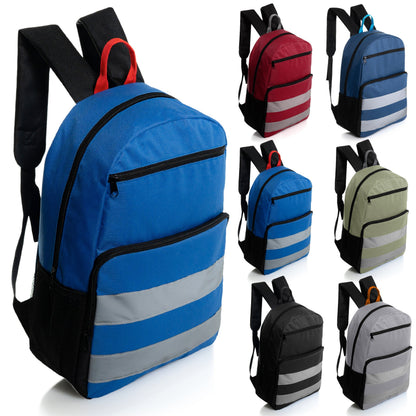 17' Wholesale Rucksack mit reflektierenden Streifen in 6 Farben - 2 Seitentaschen - Bulk Case von 24 Bookbags