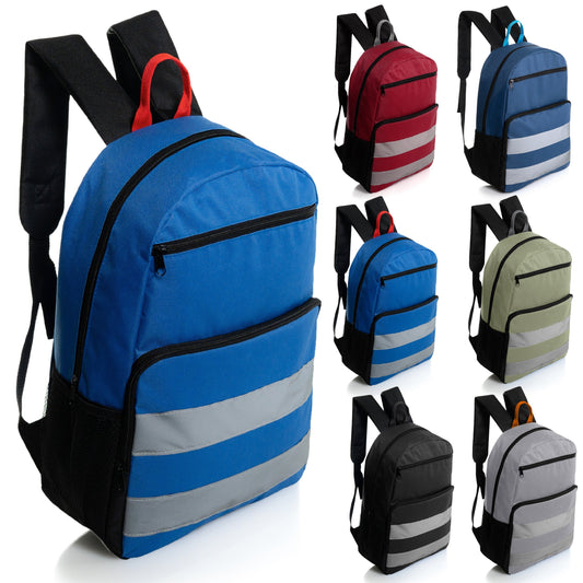 17' Wholesale Rucksack mit reflektierenden Streifen in 6 Farben - 2 Seitentaschen - Bulk Case von 24 Bookbags
