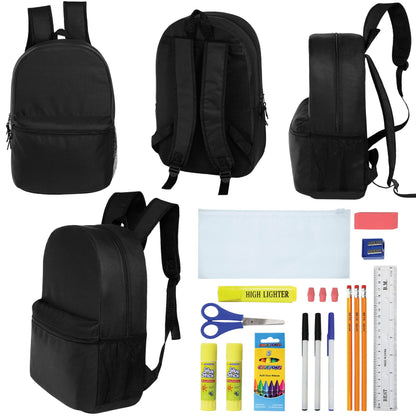 12 Wholesale Blank 18,5 'Rucksäcke in Schwarz & 12 Bulk School Supply Kits Ihrer Wahl