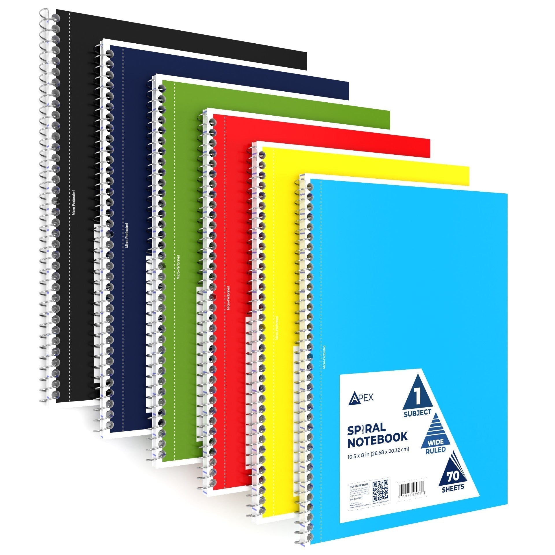 Wholesale Spiral Notebooks - Wide Ruled - 1 Thema - 70 Blätter - Bulk Case von 48 Notebooks