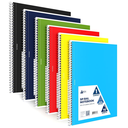 Wholesale Spiral Notebooks - Wide Ruled - 1 Thema - 70 Blätter - Bulk Case von 48 Notebooks
