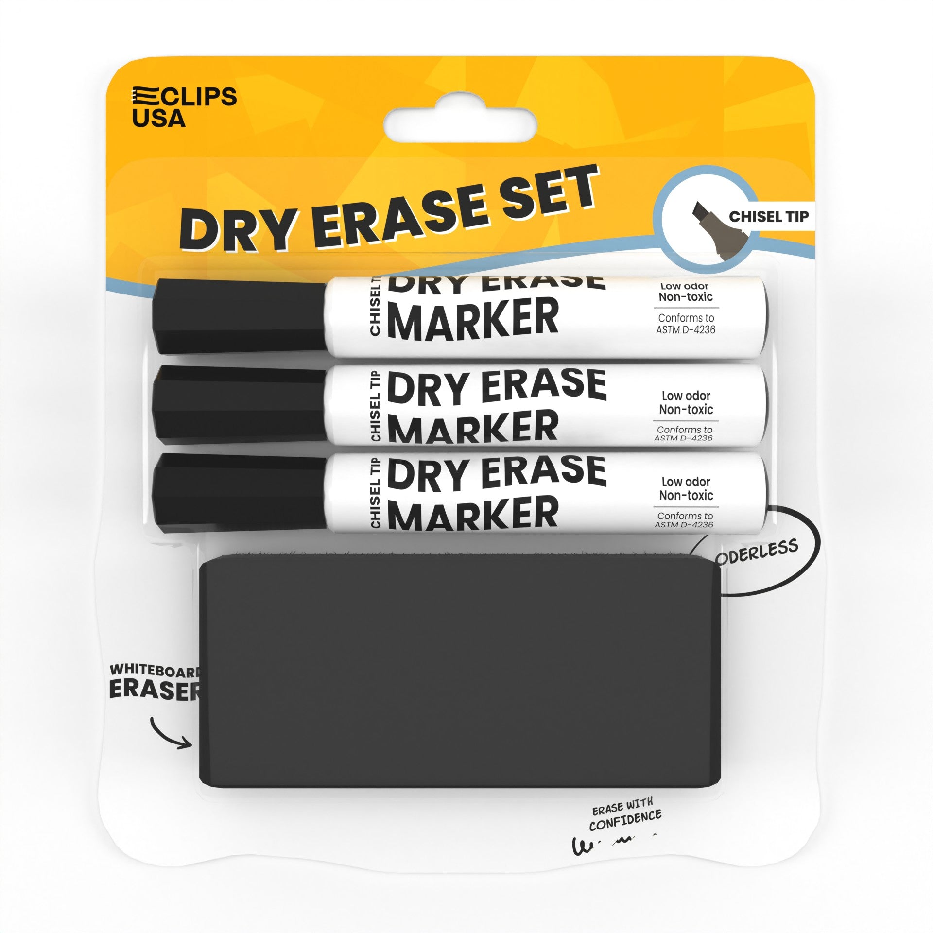 Wholesale Dry Erase Marker - 3er-Set Chisel-Tip Marker w / Eraser in Schwarz - Bulk Case von 40 Sets