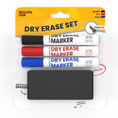 Wholesale Dry Erase Marker - 3er-Set Chisel Tip Marker w / Eraser in verschiedenen Farben - Bulk Case von 40 Sets