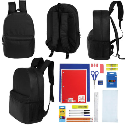12 Wholesale Blank 18,5 'Rucksäcke in Schwarz & 12 Bulk School Supply Kits Ihrer Wahl