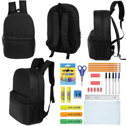 12 Wholesale Blank 18,5 'Rucksäcke in Schwarz & 12 Bulk School Supply Kits Ihrer Wahl
