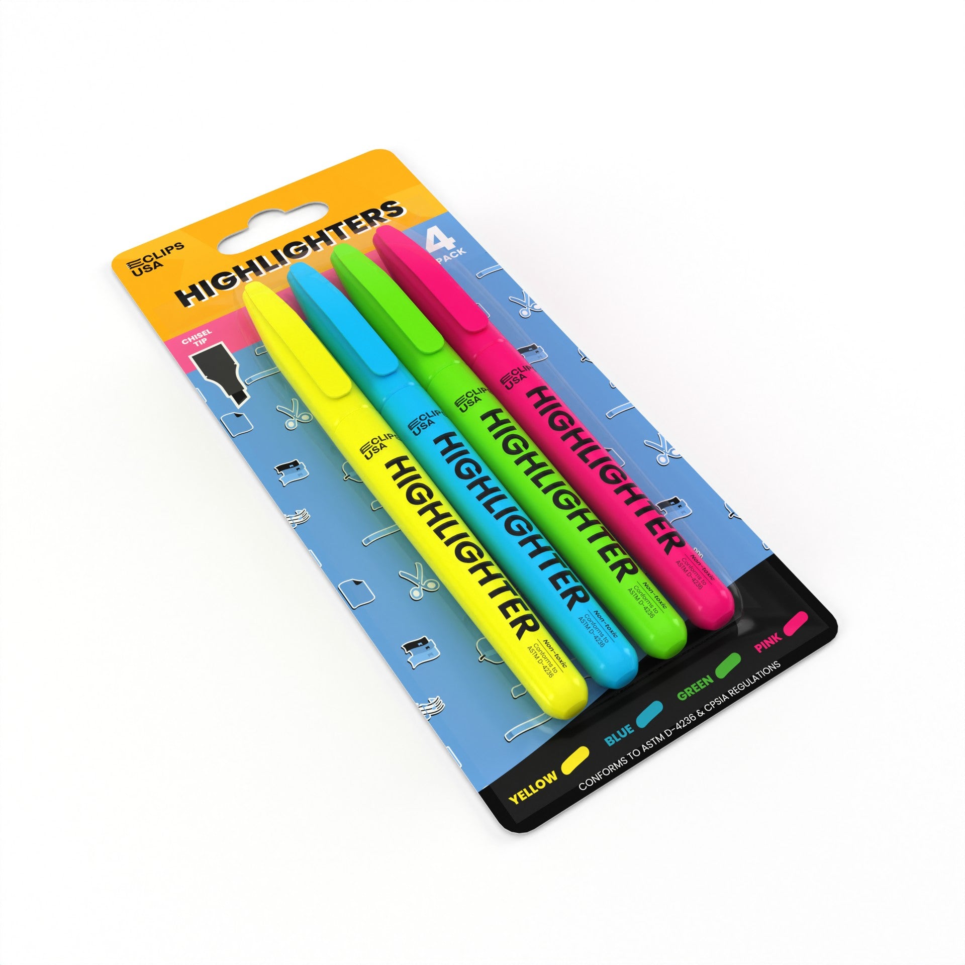 Großhandels Feine Tipp Highlighter in verschiedenen Farben - Packung von 4 - Bulk Case / 48 Packungen - 192 Total Marker