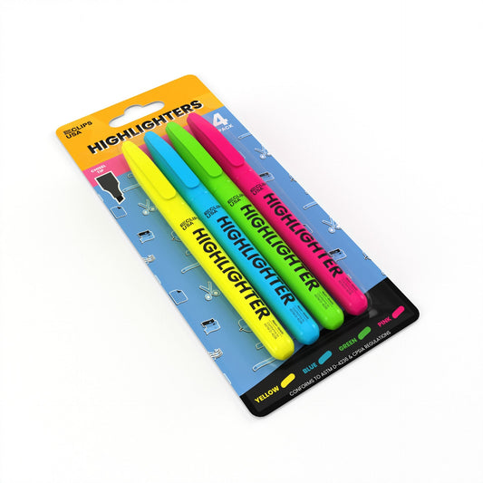 Großhandels Feine Tipp Highlighter in verschiedenen Farben - Packung von 4 - Bulk Case / 48 Packungen - 192 Total Marker