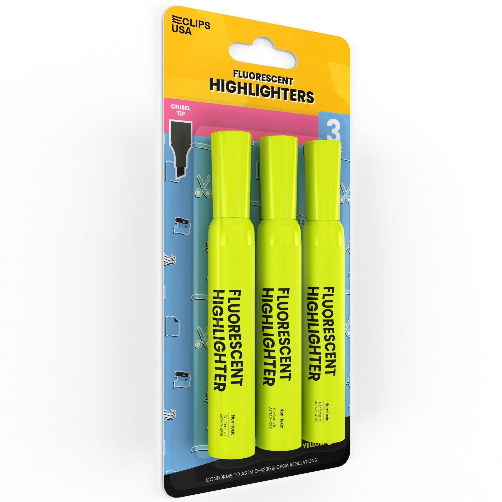 Gelbe Großhandels-Highlighter | Chisel-Tipp | 3 Packung - 36 Packs / Case - 108 Total Highlighters