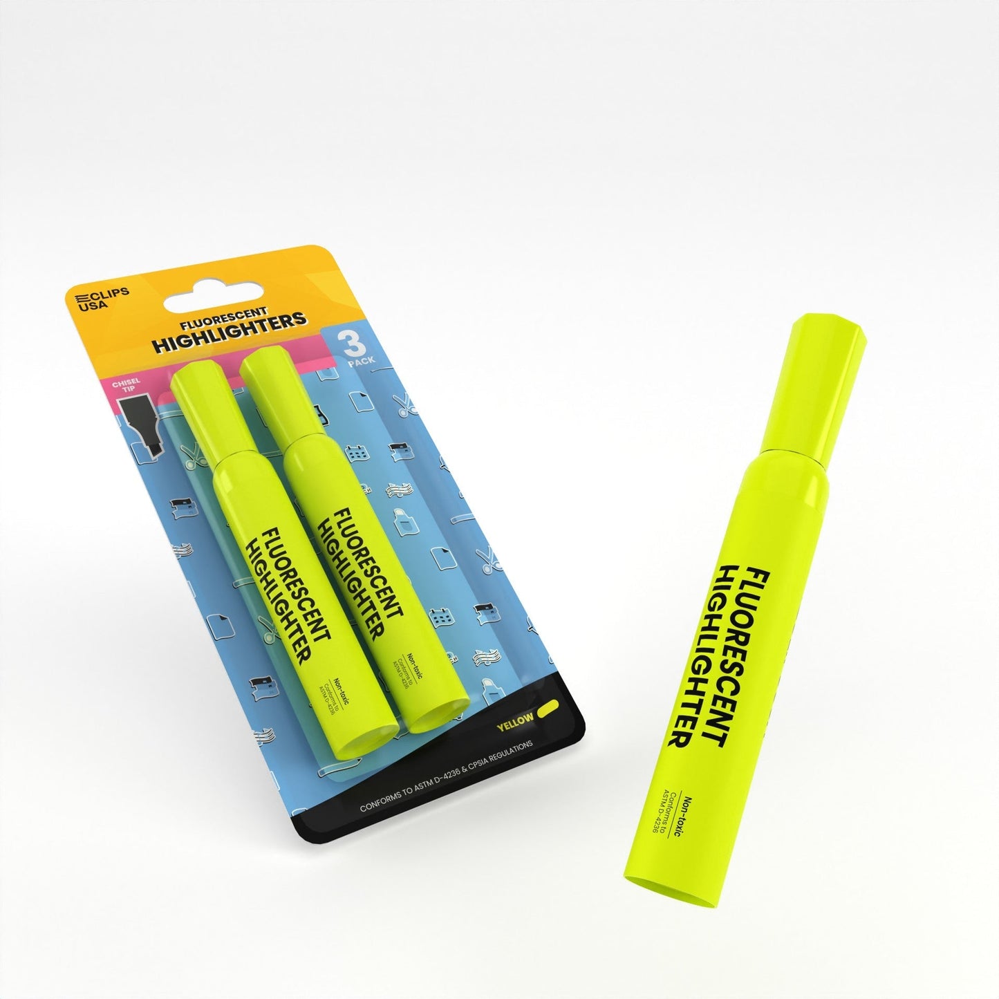 Gelbe Großhandels-Highlighter | Chisel-Tipp | 3 Packung - 36 Packs / Case - 108 Total Highlighters