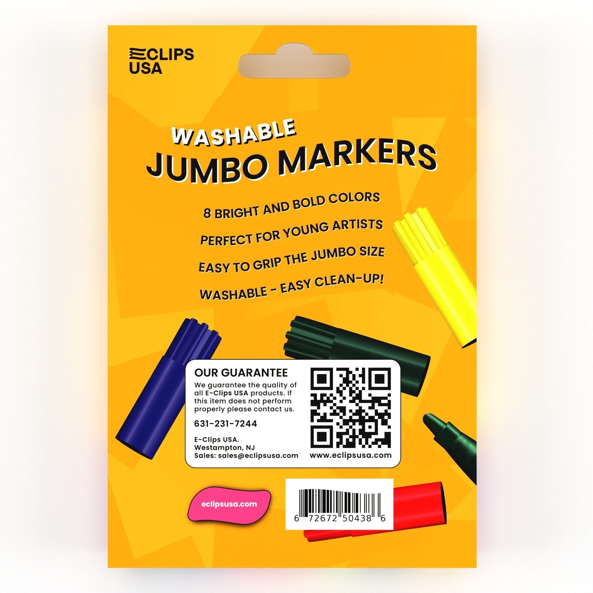 Großhandels-Jumbo Washable Marker - 8 Packung - Breiter Tipp - Verschiedene Farben - Bulk Case von 48 Packungen