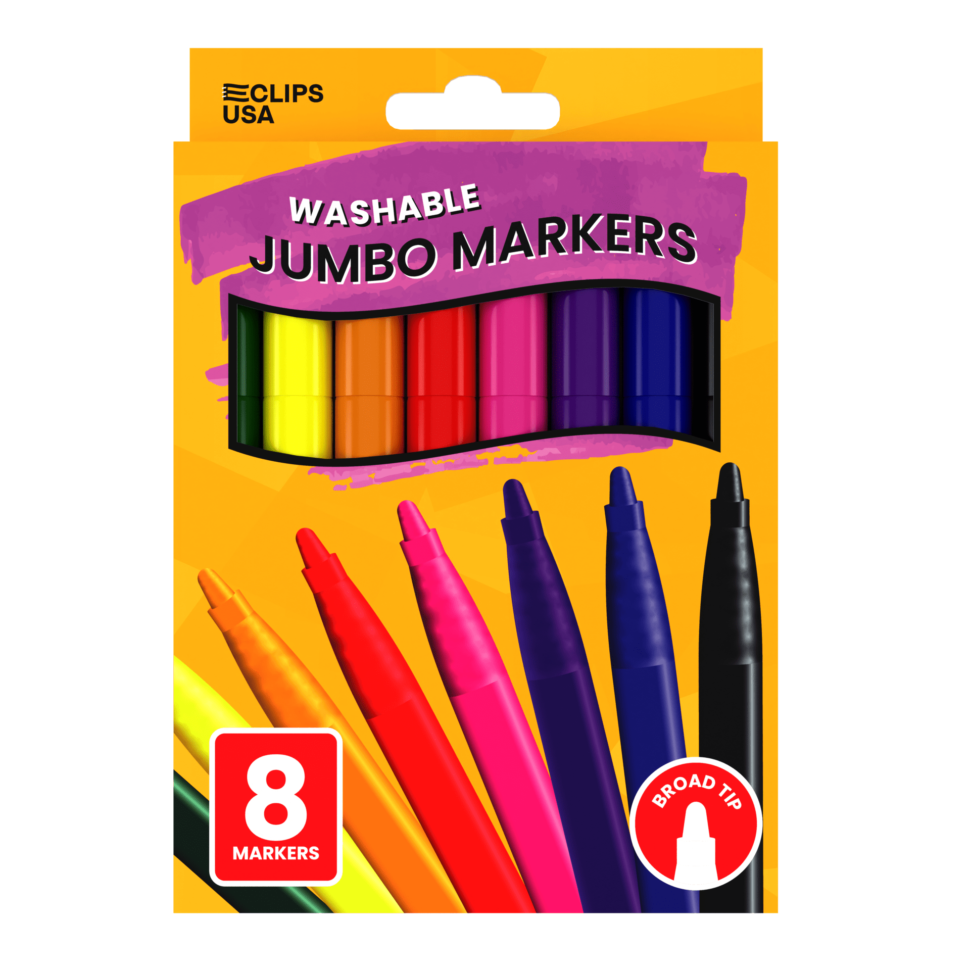 Großhandels-Jumbo Washable Marker - 8 Packung - Breiter Tipp - Verschiedene Farben - Bulk Case von 48 Packungen