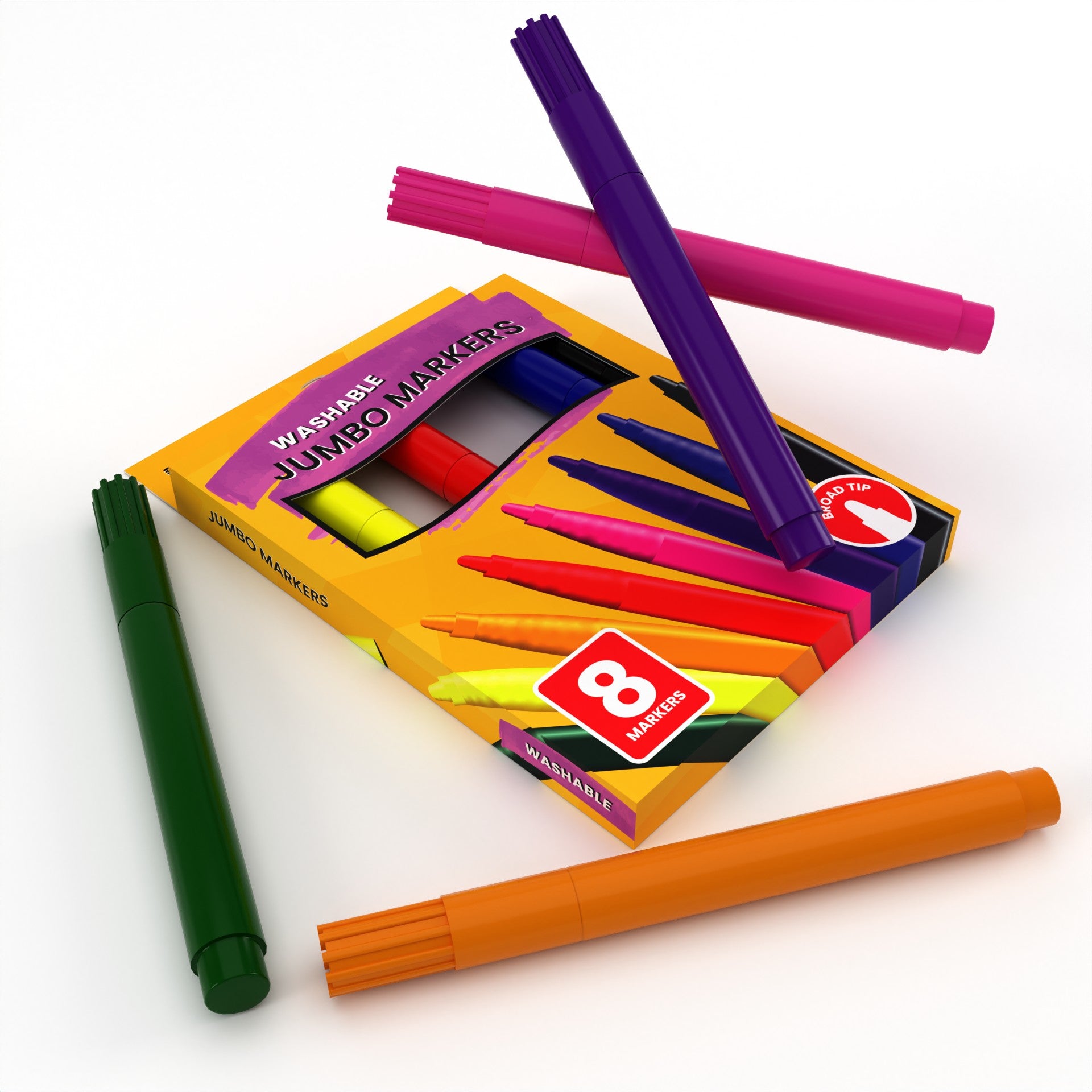 Großhandels-Jumbo Washable Marker - 8 Packung - Breiter Tipp - Verschiedene Farben - Bulk Case von 48 Packungen