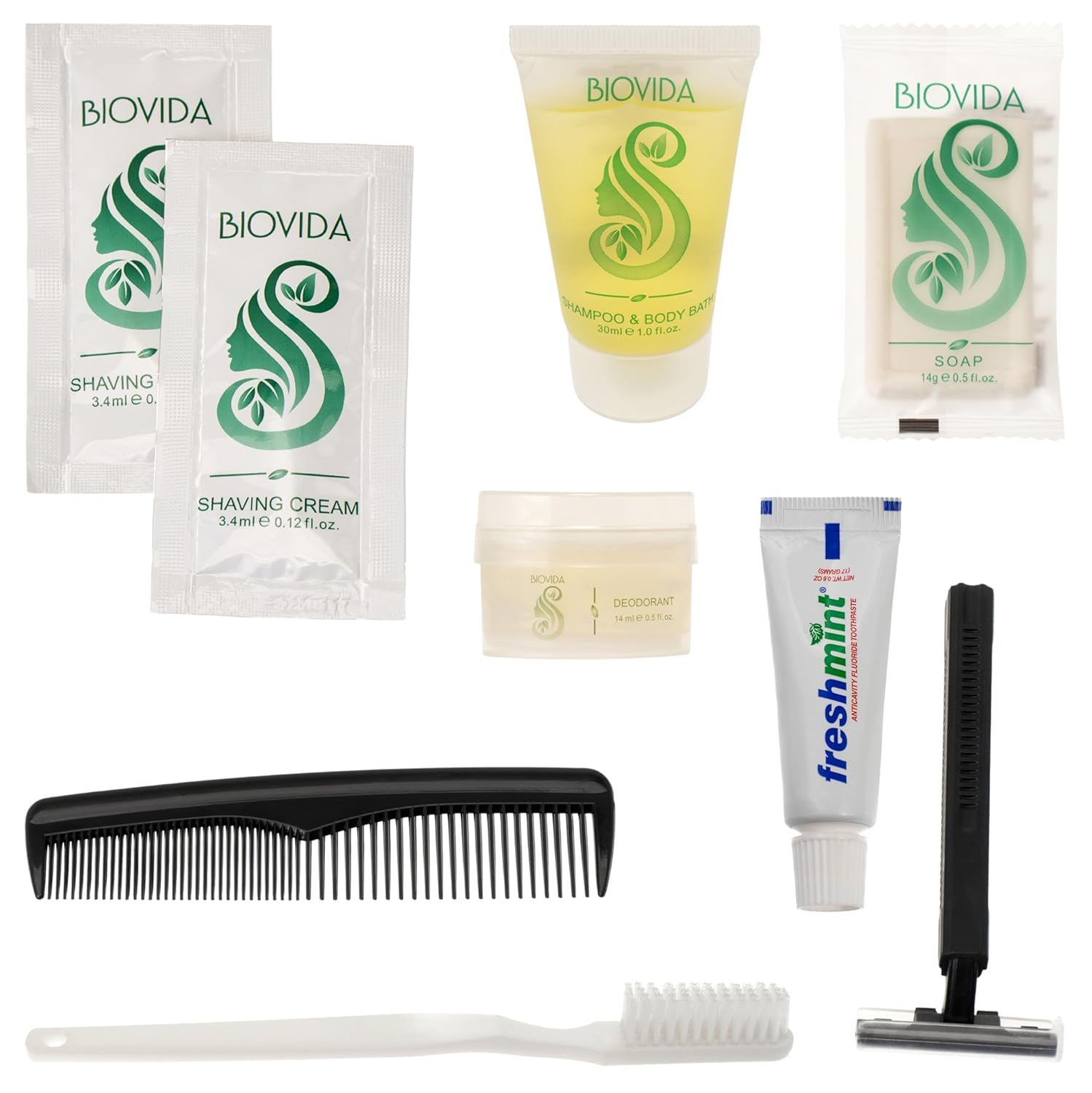 9 Stück Biovida Deluxe Wholesale Hygiene Kits - Massentoilettenartikel - Fall von 96