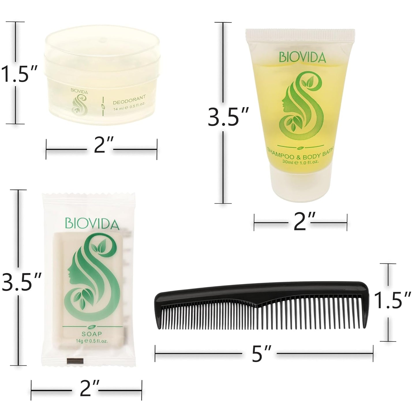 9 Stück Biovida Deluxe Wholesale Hygiene Kits - Massentoilettenartikel - Fall von 96