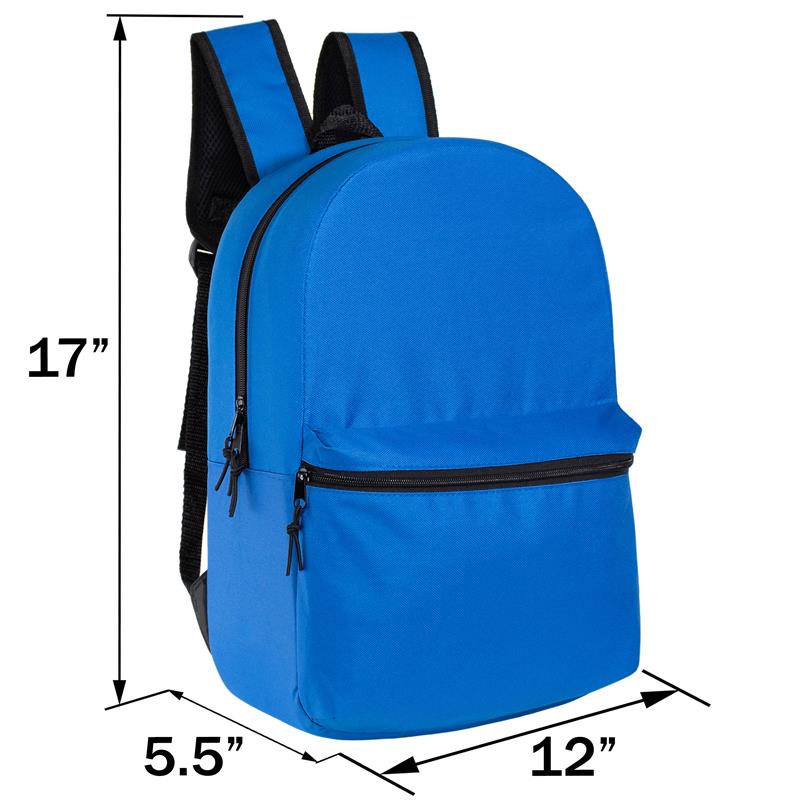 12 Basic 17 'Rucksäcke in 12 Farben mit einer Seitentasche und Ihrer Wahl von 12 Bulk Hygiene Kits - Wholesale PFLEGE Package: Obdachlos, Notfall, Wohltätigkeit