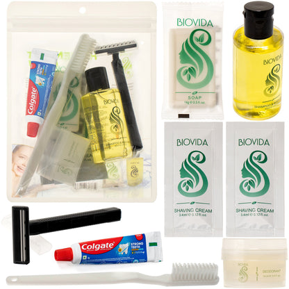 8 Stück Biovida Basic Wholesale Hygiene Kits mit Colgate Zahnpasta - Massentoilettenzubehör - Fall von 96 Großhandelshygiene-Kits - Massentoilettenfall von 96 Biovida