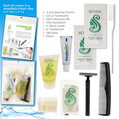 9 Stück Biovida Deluxe Wholesale Hygiene Kits - Massentoilettenartikel - Fall von 96