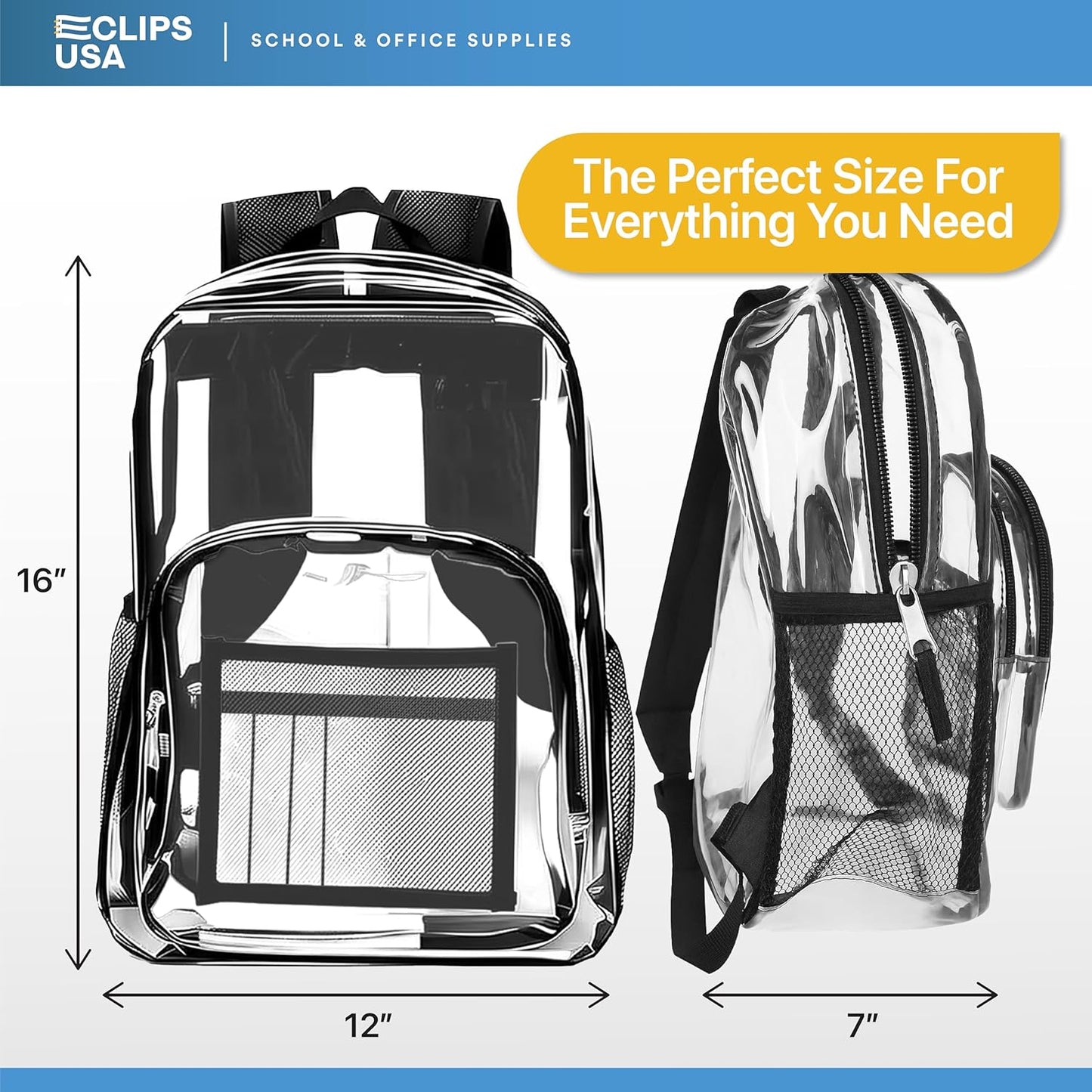 Klare Rucksäcke 17 Zoll – Transparente Buchtaschen für Schule, Sicherheit, Veranstaltungen – Langlebiges PVC mit verstärkten Straps – 24 Packung