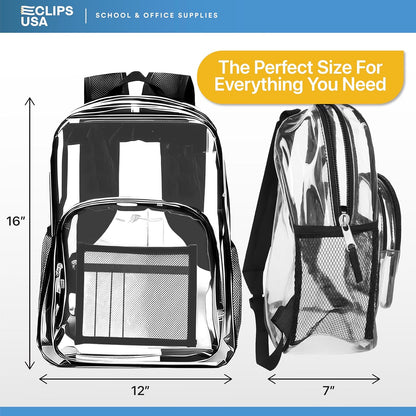 Klare Rucksäcke 17 Zoll – Transparente Buchtaschen für Schule, Sicherheit, Veranstaltungen – Langlebiges PVC mit verstärkten Straps – 24 Packung