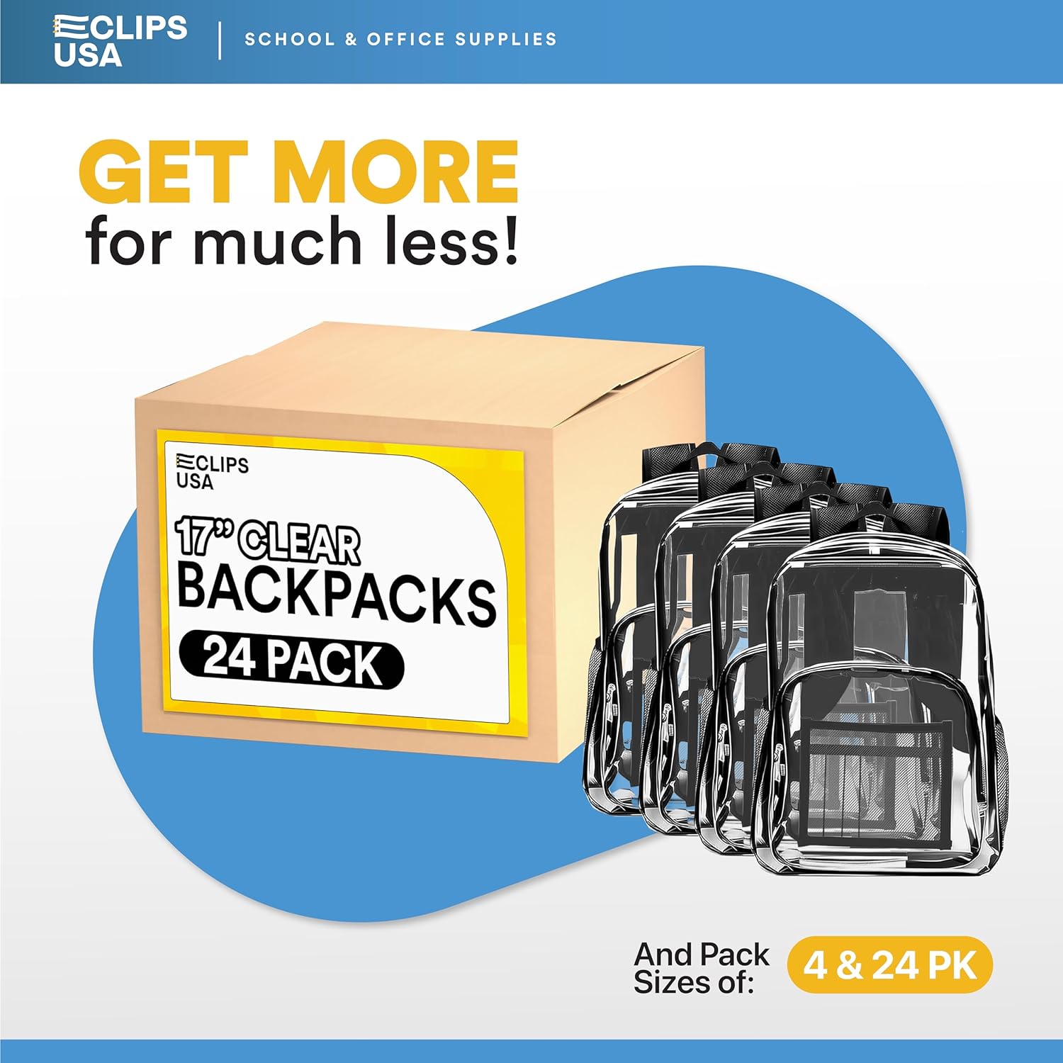 Klare Rucksäcke 17 Zoll – Transparente Buchtaschen für Schule, Sicherheit, Veranstaltungen – Langlebiges PVC mit verstärkten Straps – 24 Packung