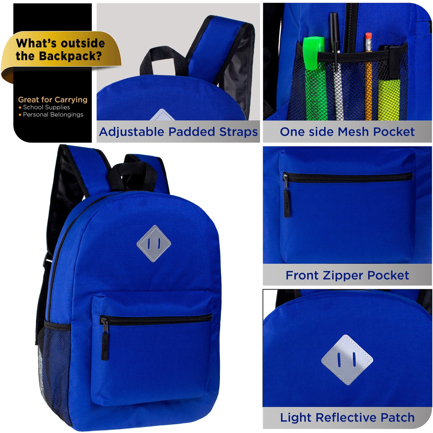 17' Padded Back Wholesale Diamond Patch Rucksack in 11 Farben - Bulk Case von 24 Bookbags