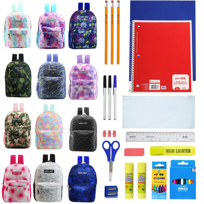 12 Großhandelsdrucker 17 'Rucksäcke für Studenten und 12 Bulk School Supply Kits Ihrer Wahl