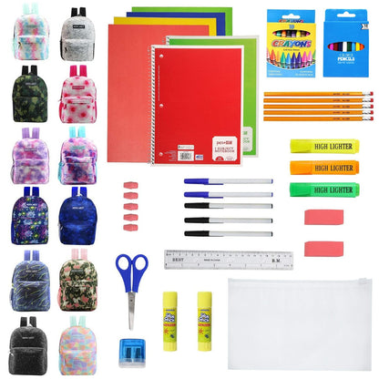 12 Großhandelsdrucker 17 'Rucksäcke für Studenten und 12 Bulk School Supply Kits Ihrer Wahl