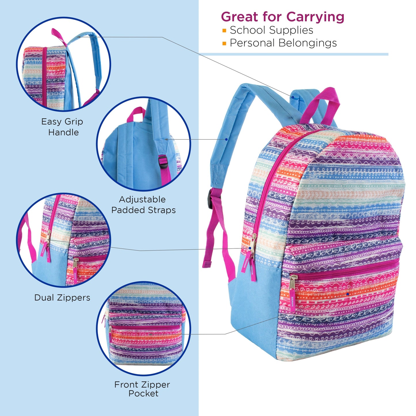 12 Wholesale 17 'Rucksäcke in verschiedenen Designs & 12 Bulk School Supply Kits Ihrer Wahl