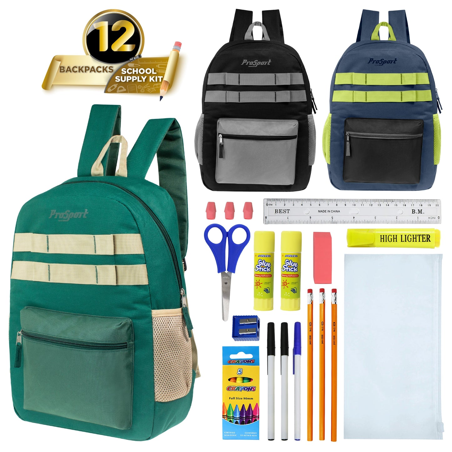 17 'Multi Color Wholesale Rucksäcke in Asst Farben & 12 Bulk School Supply Kits Ihrer Wahl