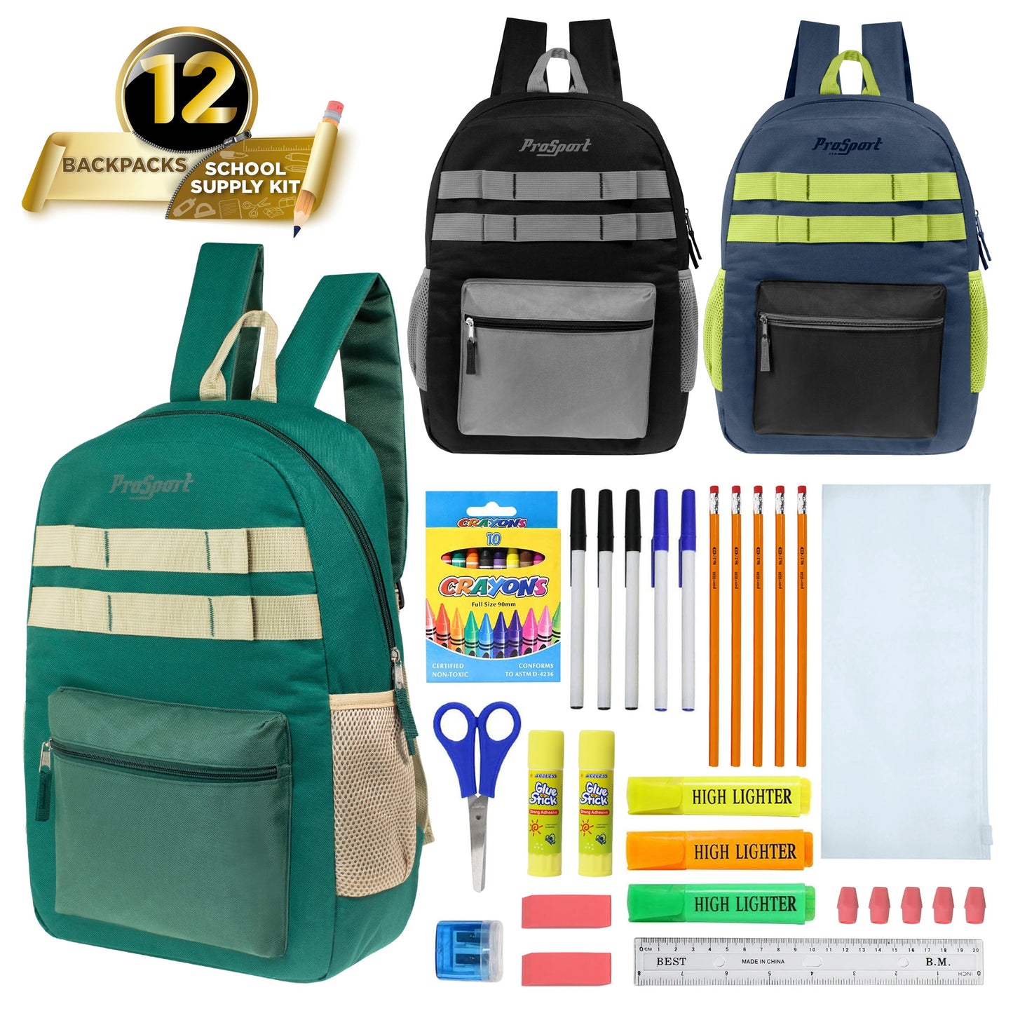 17 'Multi Color Wholesale Rucksäcke in Asst Farben & 12 Bulk School Supply Kits Ihrer Wahl