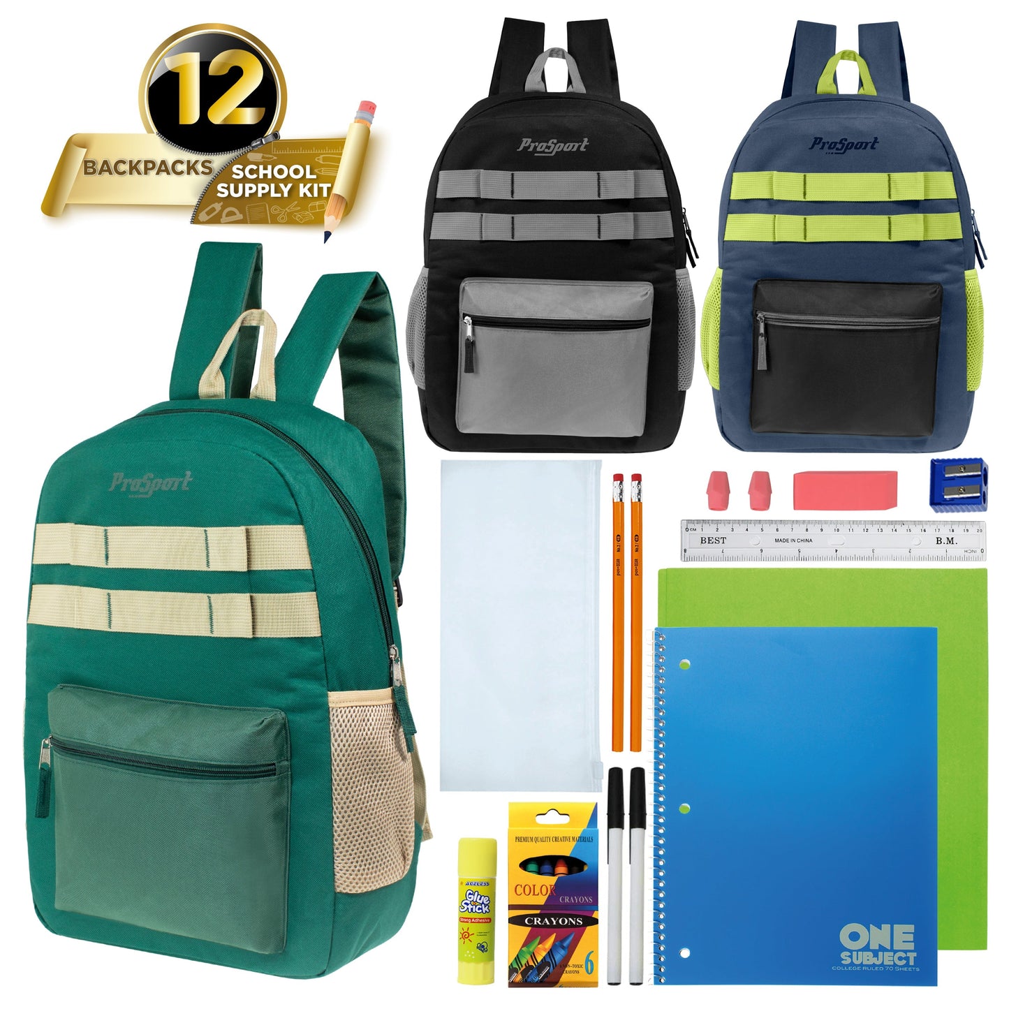 17 'Multi Color Wholesale Rucksäcke in Asst Farben & 12 Bulk School Supply Kits Ihrer Wahl