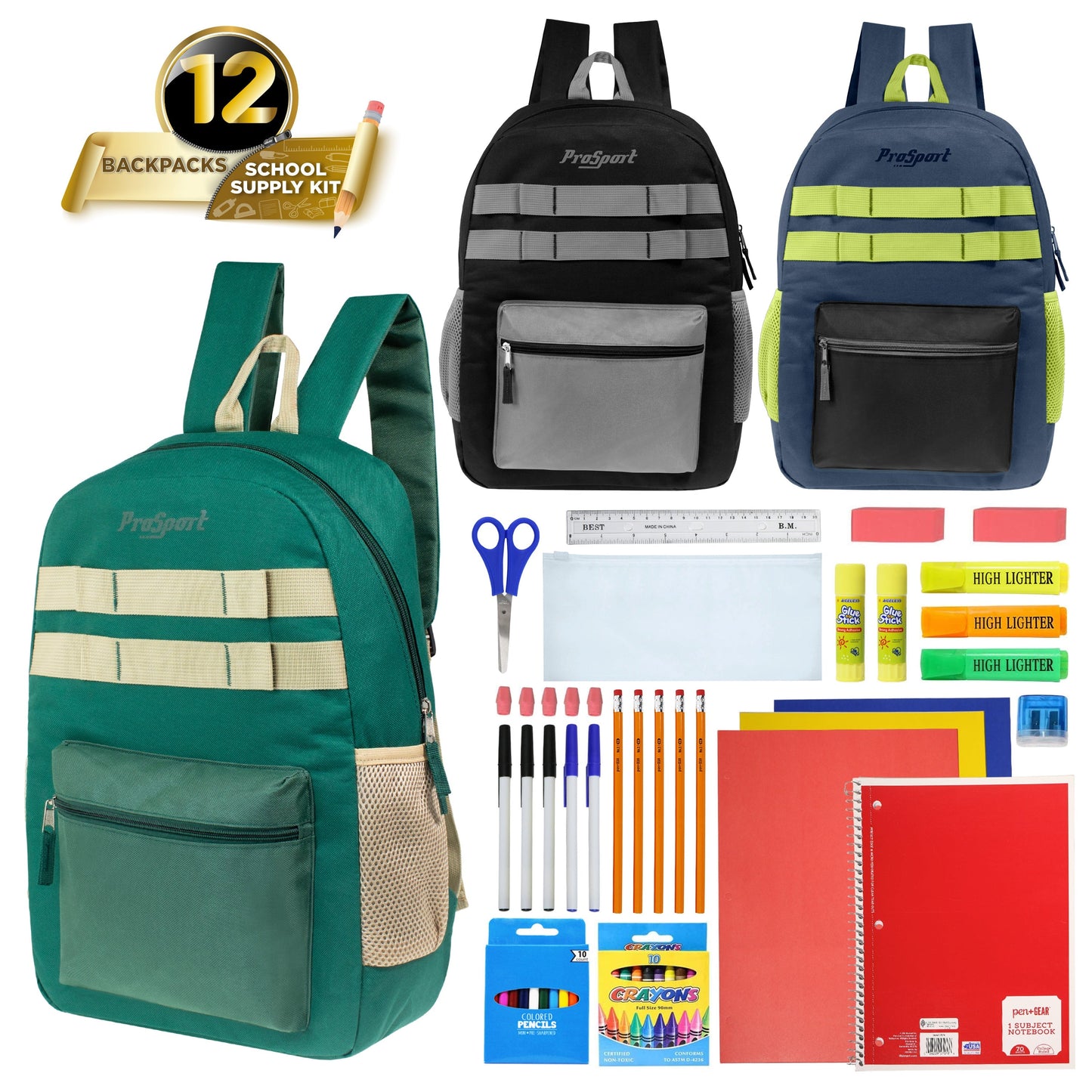 17 'Multi Color Wholesale Rucksäcke in Asst Farben & 12 Bulk School Supply Kits Ihrer Wahl