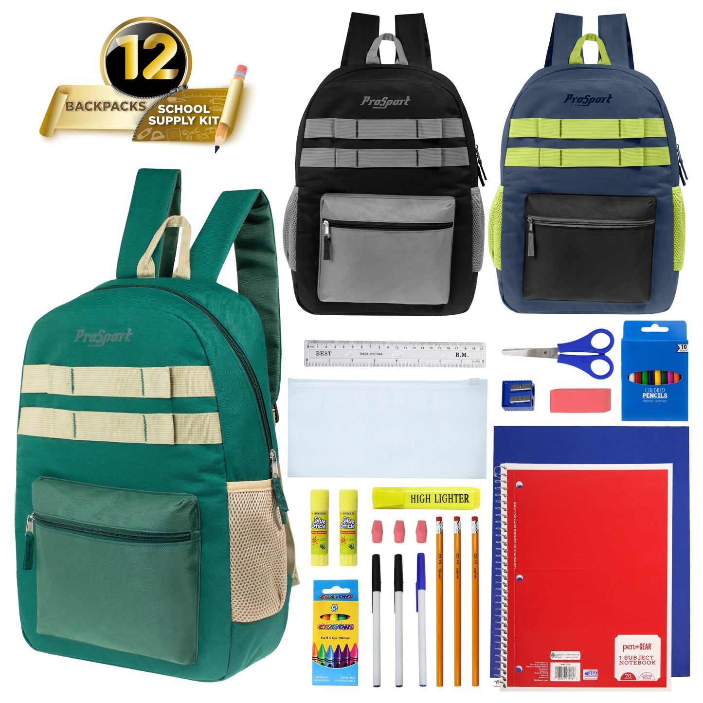 17 'Multi Color Wholesale Rucksäcke in Asst Farben & 12 Bulk School Supply Kits Ihrer Wahl