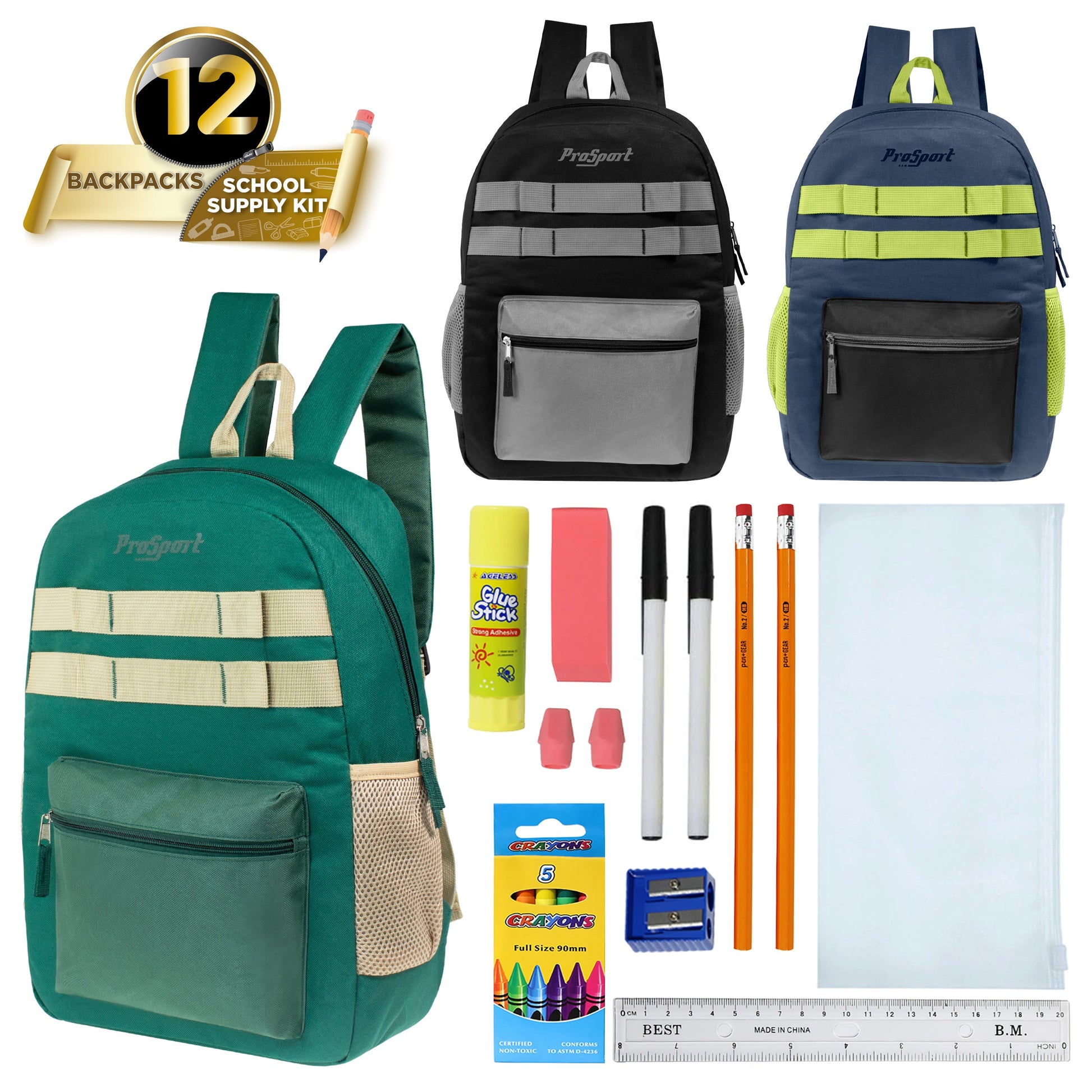 17 'Multi Color Wholesale Rucksäcke in Asst Farben & 12 Bulk School Supply Kits Ihrer Wahl