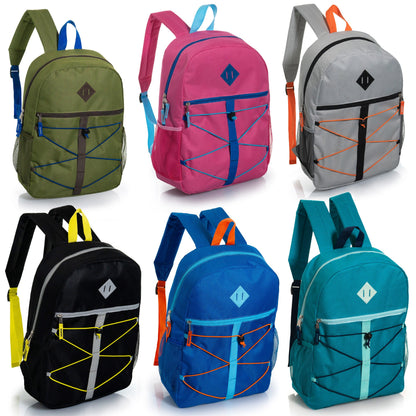 17' Bungee Wholesale Rucksäcke in 6 Farben mit Seitentaschen - Bulk Case von 24 Bookbags