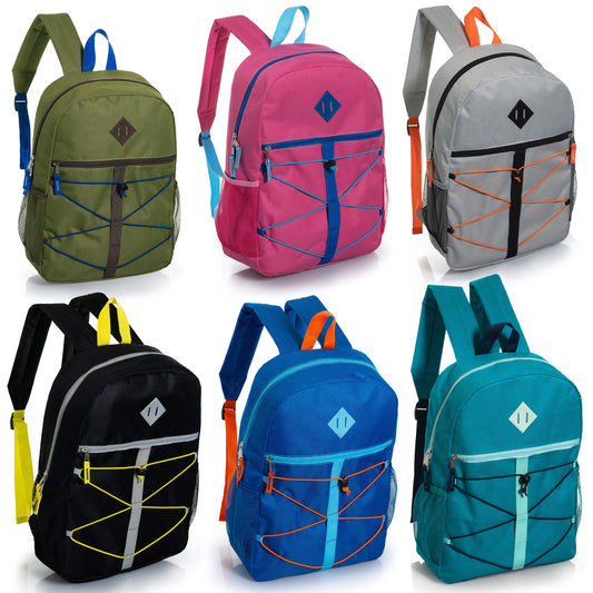 17' Bungee Wholesale Rucksäcke in 6 Farben mit Seitentaschen - Bulk Case von 24 Bookbags