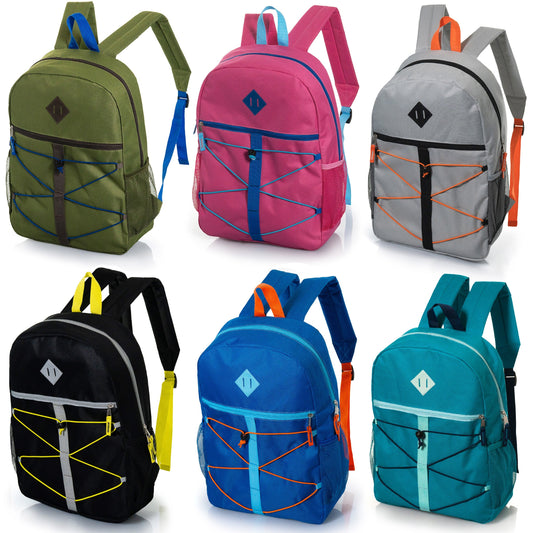 17' Bungee Wholesale Rucksäcke in 6 Farben mit Seitentaschen - Bulk Case von 24 Bookbags