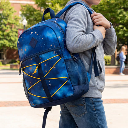 Großhandelsschule 17' Bungee Rucksäcke in 6 Prints - Seitentaschen - Bulk Case von 24 Bookbags